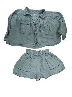 FATE dusky aqua crinkle cotton shirts pajama set L